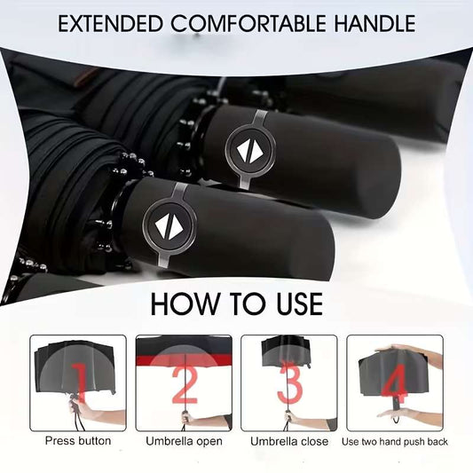 10-Rib Automatic Open Umbrella – Heavy-Duty Windproof Double-Layer Canopy – Compact Travel Umbrella for Business, Commuting & Travel – Professional Sun & Rain Protection (Black / Wine Red / Purple / Red / Navy Blue)