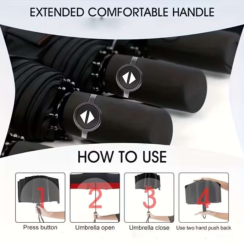 10-Rib Automatic Open Umbrella – Heavy-Duty Windproof Double-Layer Canopy – Compact Travel Umbrella for Business, Commuting & Travel – Professional Sun & Rain Protection (Black / Wine Red / Purple / Red / Navy Blue)