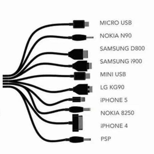 10-in-1 Universal Multi USB Charger Cable – Portable Multi-Function Charging Cord for iPod, PSP, Camera, Nokia, HTC, LG, Samsung, Blackberry &amp; More