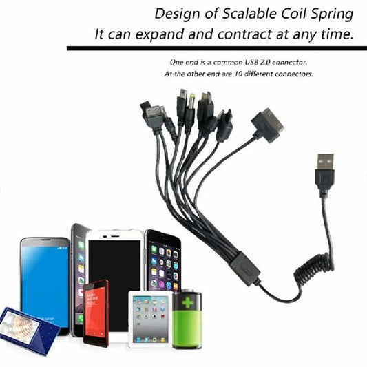 10-in-1 Universal Multi USB Charger Cable – Portable Multi-Function Charging Cord for iPod, PSP, Camera, Nokia, HTC, LG, Samsung, Blackberry &amp; More