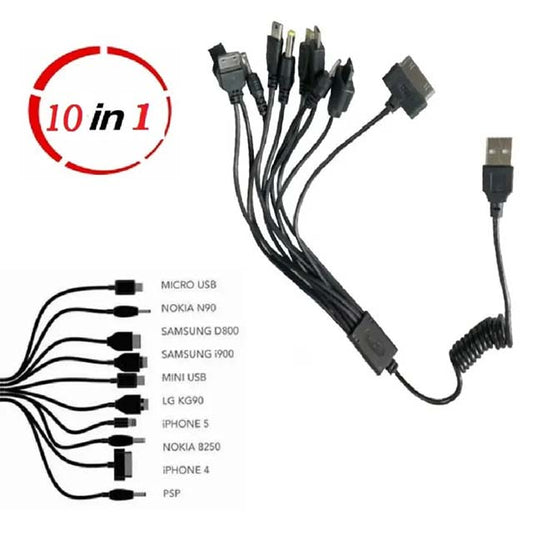10-in-1 Universal Multi USB Charger Cable – Portable Multi-Function Charging Cord for iPod, PSP, Camera, Nokia, HTC, LG, Samsung, Blackberry &amp; More