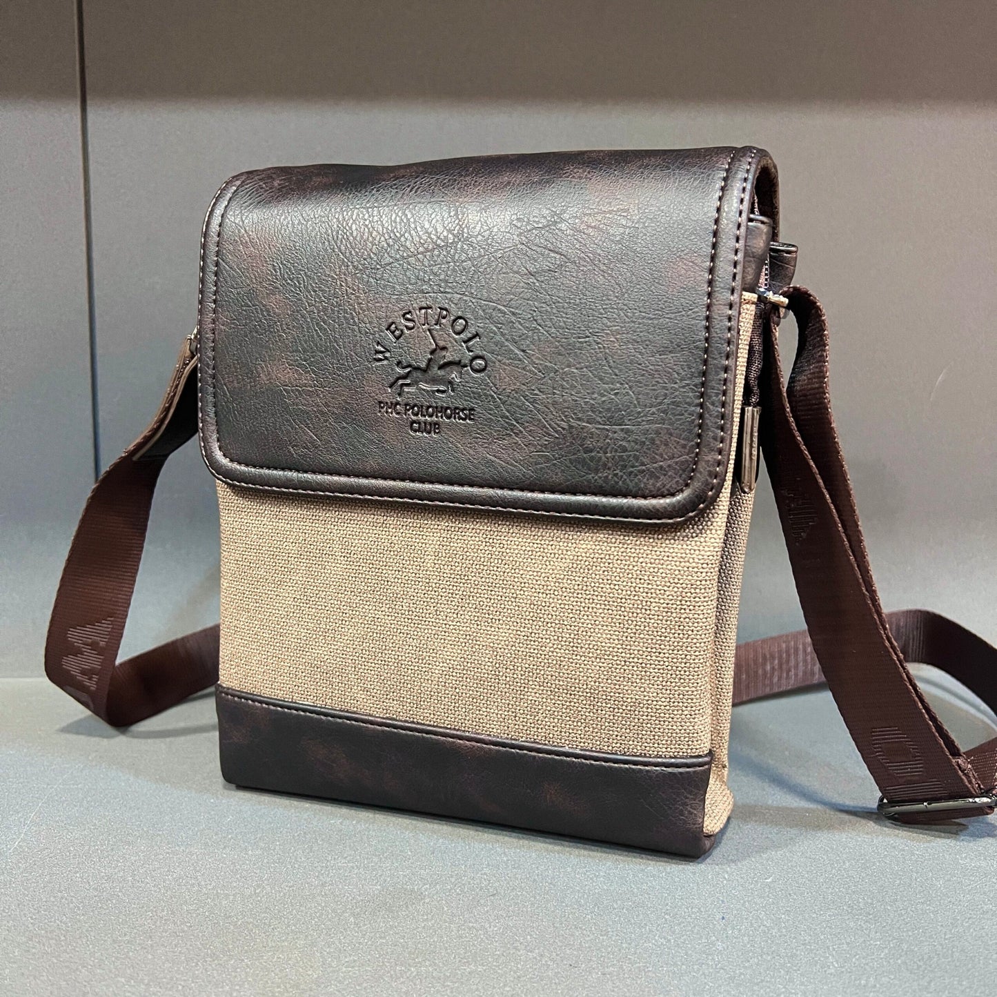 Sac bandoulière imperméable Westpolo en cuir et toile pour homme (4024)