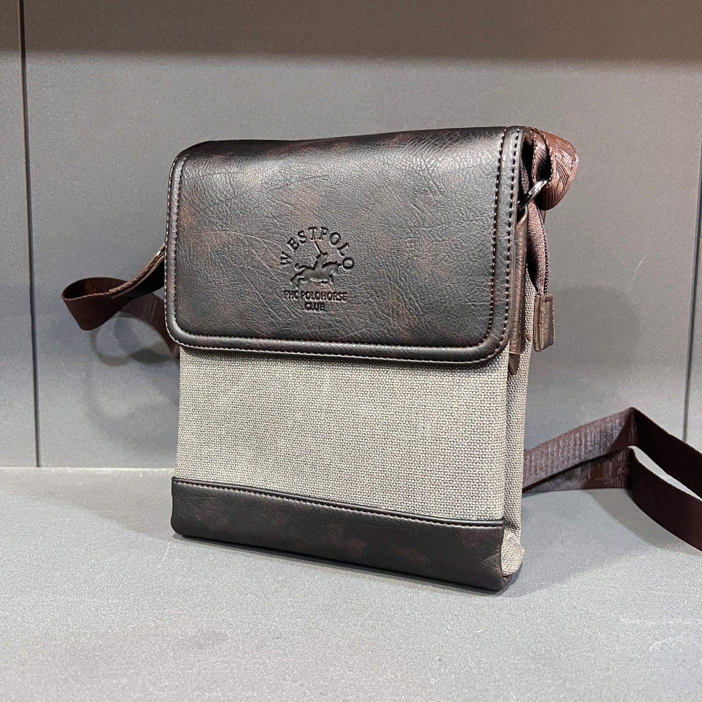 Sac bandoulière imperméable Westpolo en cuir et toile pour homme (4024)