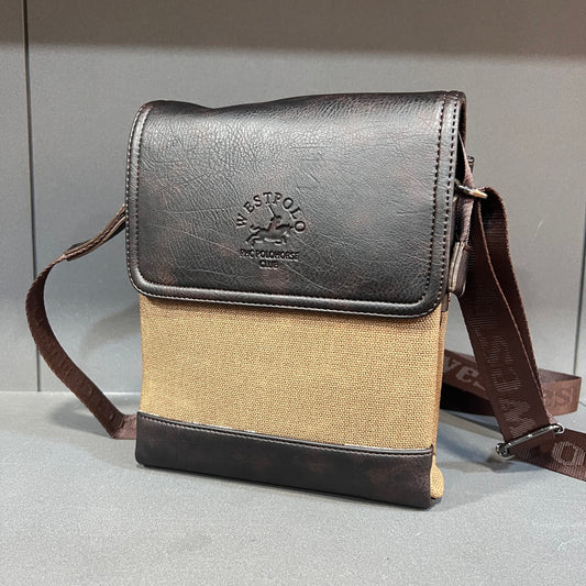 Sac bandoulière imperméable Westpolo en cuir et toile pour homme (4024)