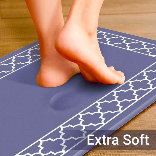 Tapis de cuisine rectangulaire imperméable en PVC bleu, épaisseur 8 mm, couleur bleue (45 x 75 cm + 45 x 120 cm), lot de 2. 