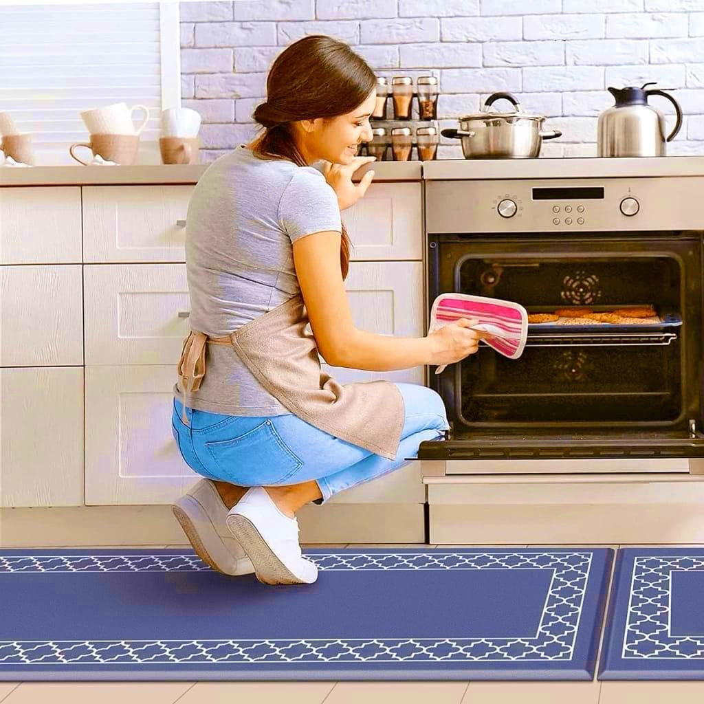 8mm Thickness Anti-Fatigue PVC BLUE COLOR (45*75+45*120cm) 2 Pcs/Set Waterproof Rectangular Kitchen Mat