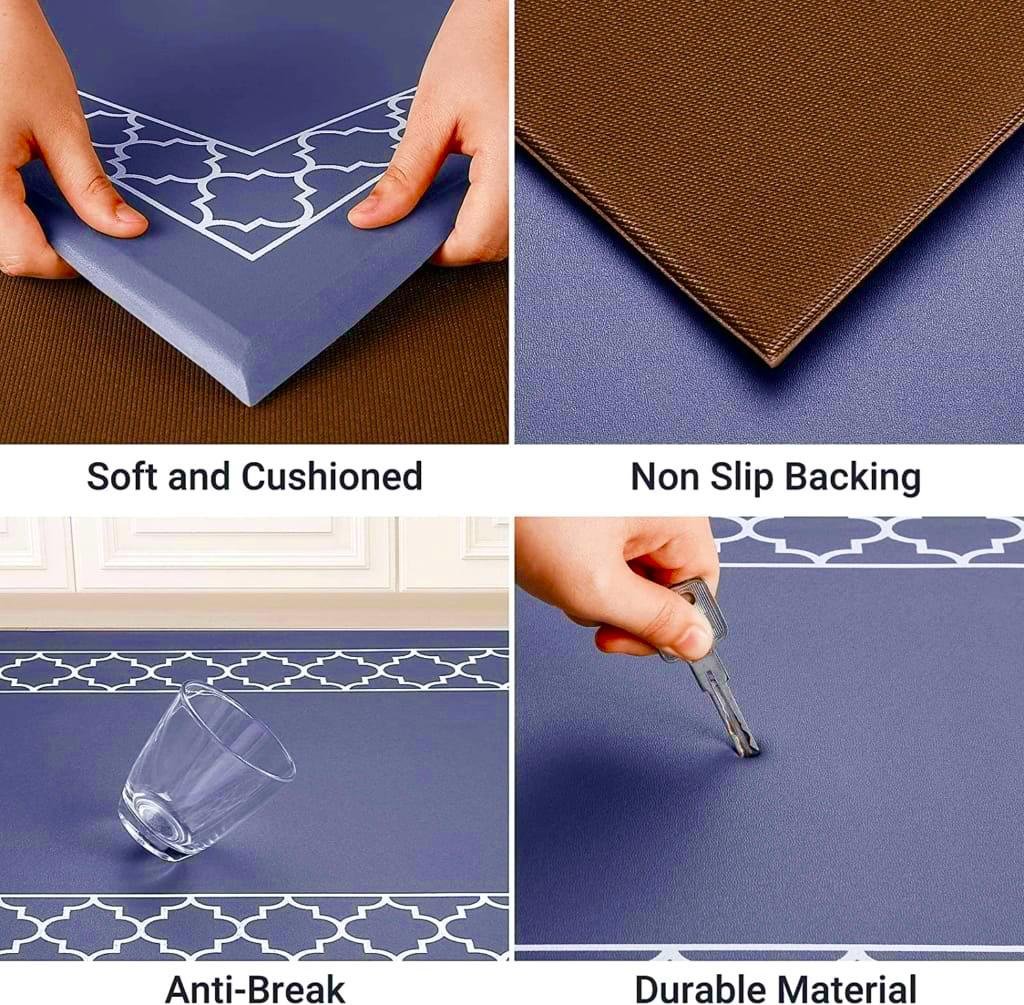 8mm Thickness Anti-Fatigue PVC BLUE COLOR (45*75+45*120cm) 2 Pcs/Set Waterproof Rectangular Kitchen Mat