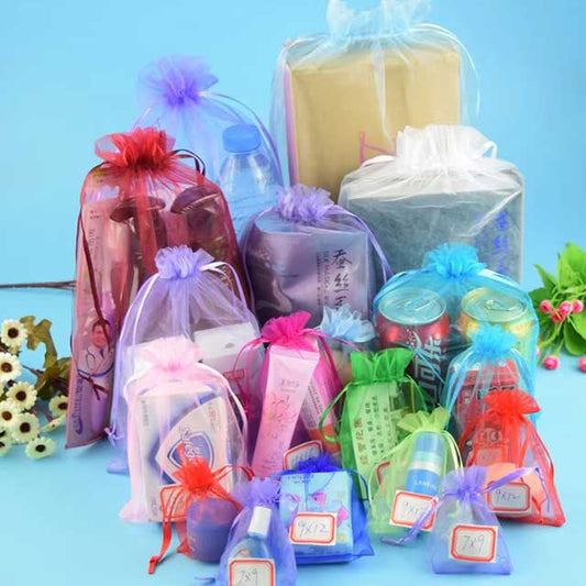 100PCS Christmas Organza Gift Bags – Drawstring Pouches for Party Favors, Jewelry, Candy & Holiday Packaging