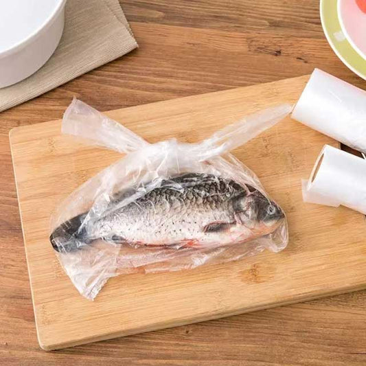 100PCS Vacuum Food Storage Bags – Transparent Fresh-Keeping Plastic Bags with Handle | 3 Sizes Resealable Food Saver Bags for Kitchen