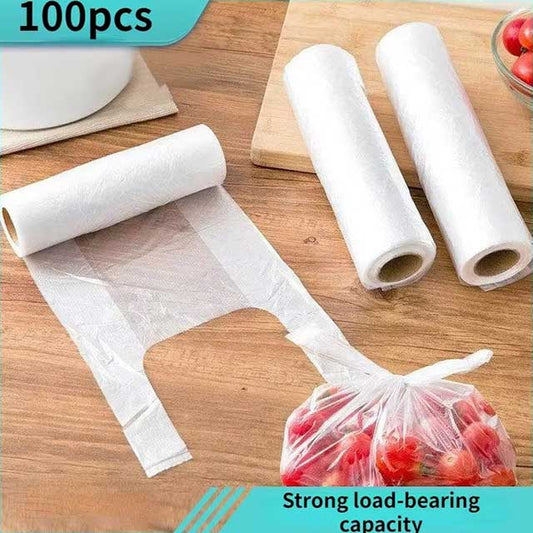 100PCS Vacuum Food Storage Bags – Transparent Fresh-Keeping Plastic Bags with Handle | 3 Sizes Resealable Food Saver Bags for Kitchen