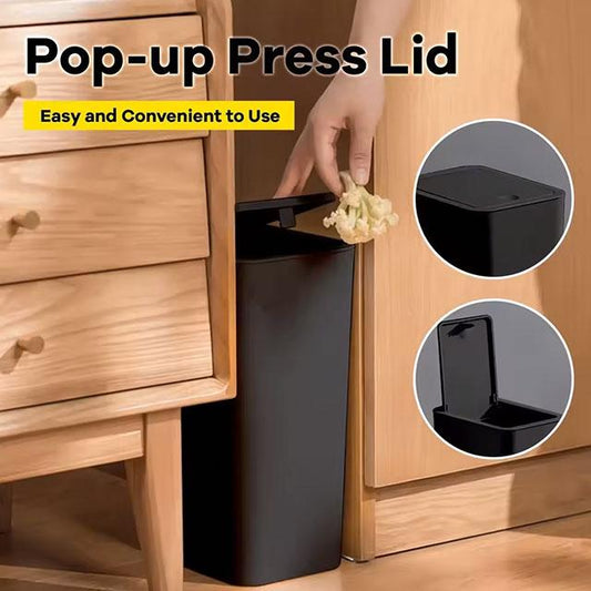 10L Car Trash Can – Small Plastic Garbage Bin with Press-Top Lid for Kitchen, Bathroom & Living Room