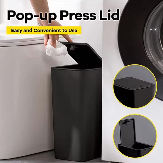 10L Car Trash Can – Small Plastic Garbage Bin with Press-Top Lid for Kitchen, Bathroom & Living Room