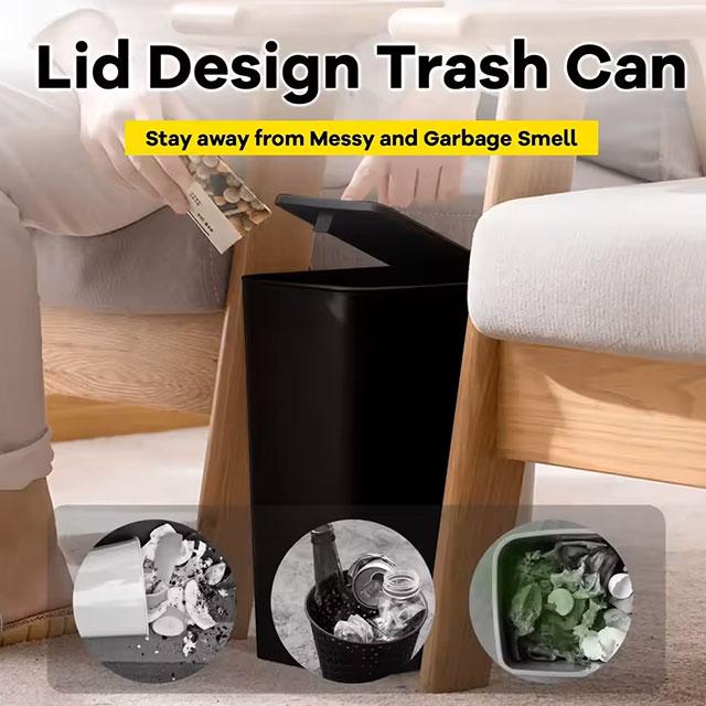 10L Car Trash Can – Small Plastic Garbage Bin with Press-Top Lid for Kitchen, Bathroom & Living Room