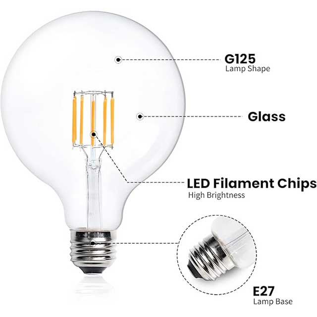 10W G125 E27 LED Filament Bulb