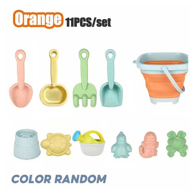 11Pcs Kids Beach Toy Set – Sand Toys with Collapsible Bucket, Shovel & Molds in Gift Package for Summer Fun