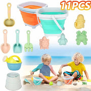 11Pcs Kids Beach Toy Set – Sand Toys with Collapsible Bucket, Shovel & Molds in Gift Package for Summer Fun