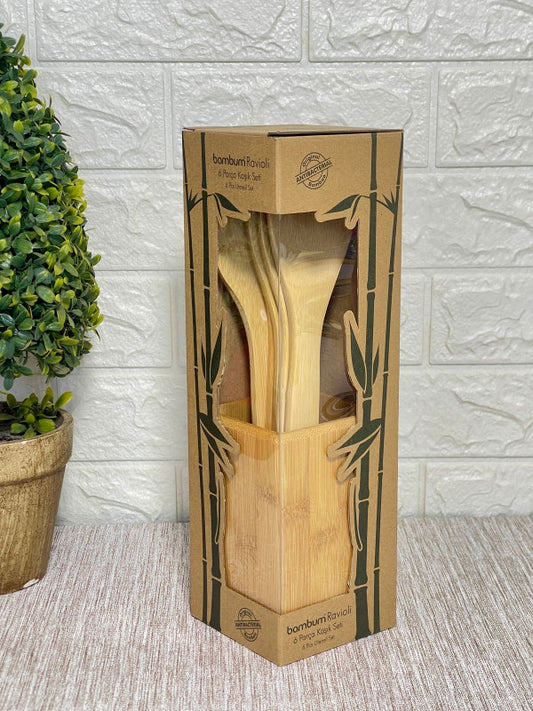 Set of 5 Bamboo Kitchen Utensils with Stand