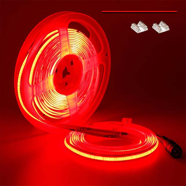 12V Red COB LED Strip Light 16.4ft – Bright, Dotless, High-Density 480LEDs/M, Self-Adhesive &amp; Flexible Cuttable Indoor LED Tape for Cabinets &amp; DIY Lighting Projects
