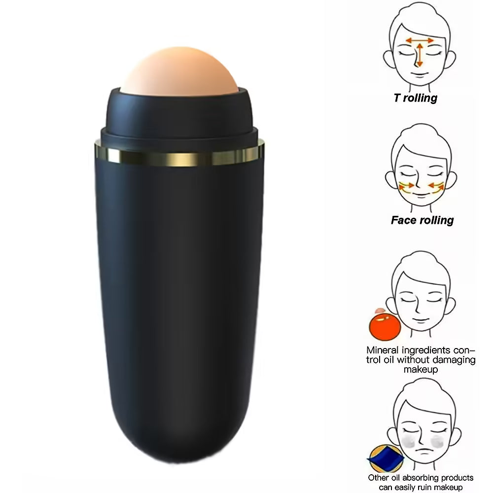 Natural Volcanic Stone Face Oil Absorbing Roller - Makeup Face Skin Care Tool for Facial Pores Cleaning