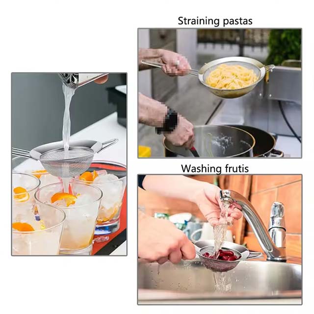 Stainless Steel Fine Mesh Strainer Set (8cm/14cm/18cm) – Oil Strainer, Flour Sieve & Sifter for Baking & Cooking