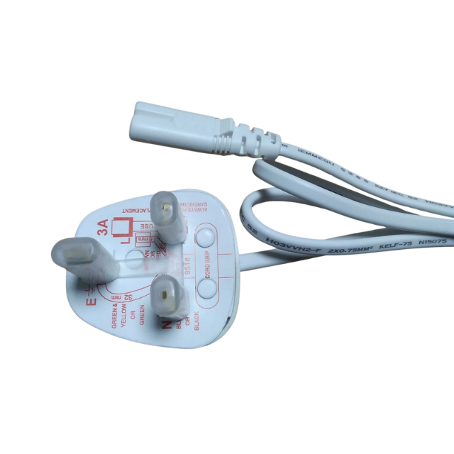 13A Fused Power Lead with Figure-8 Plug – 1M CE Marked Mains Cable (White, UK Plug)