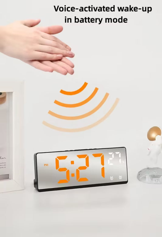 Voice Control Digital Alarm Clock – Temperature Display, Dual Alarm, Snooze, Night Mode, 12/24H LED Desk Clock
