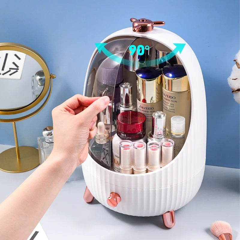 Organisateur de Rangement Cosmétique Anti-Poussière avec Lumière LED – Boîte de Rangement Portable Maquillage, Soins de la Peau & Bijoux pour Coiffeuse de Chambre
