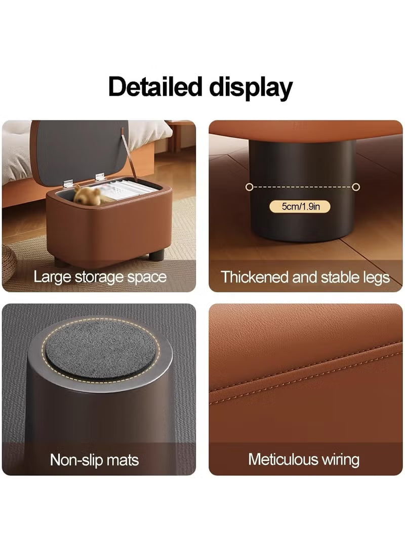 Modern Minimalist Storage Ottoman – Small Entryway Shoe-Changing Stool – Round Sofa Footrest & Bedroom Storage Chest (Orange/Gray)