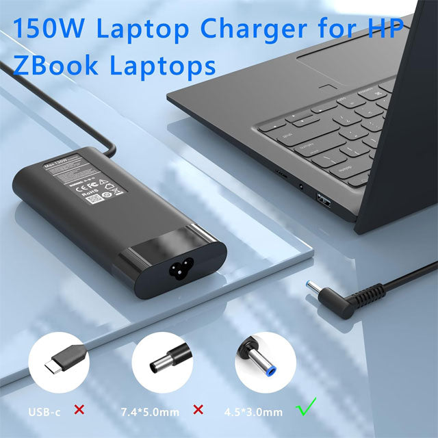 150W AC Laptop Charger for HP ZBook, Fury, ZBook Studio &amp; Pavilion Gaming – Compatible with HP ZBook 15/16/17 G5-G9, HP Fury 15/17 G7/G8, ZBook Studio G3-G8, HP Pavilion Gaming 15/17, 15u G3 &amp; 15v x360 G5 AC Adapter Power Cord