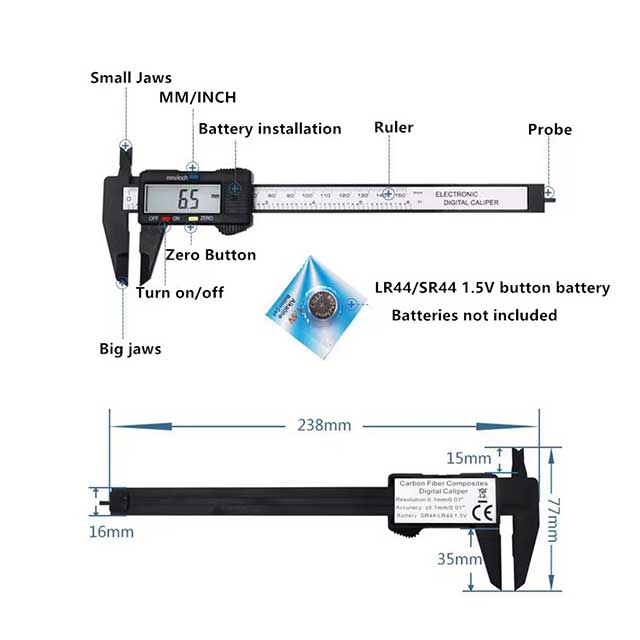 150mm Electronic Digital Caliper – Carbon Fiber Vernier Gauge Micrometer Measuring Tool with LCD Display | Precision Digital Ruler