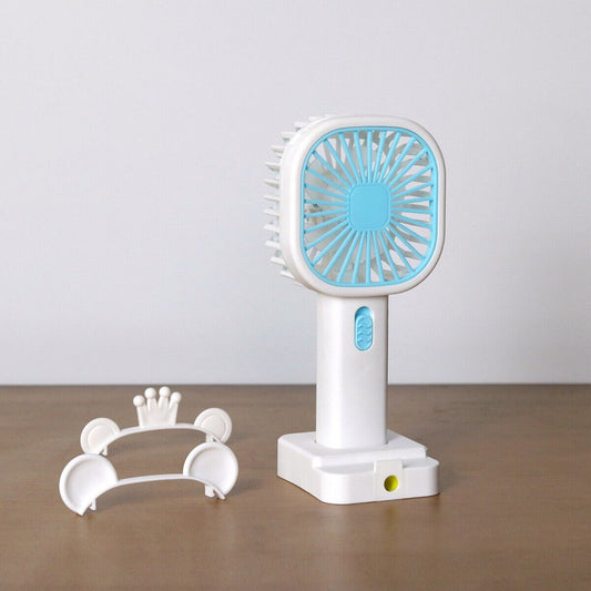 Cute Mini Rechargeable Handheld Fan with Phone Stand – Portable USB Cooling Fan for Kids, Office & Travel
