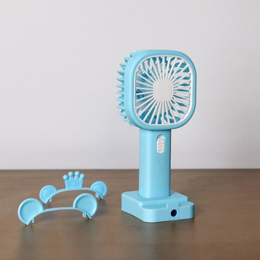 Cute Mini Rechargeable Handheld Fan with Phone Stand – Portable USB Cooling Fan for Kids, Office & Travel