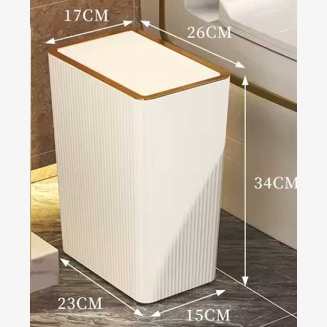 15L Nordic Gold Bathroom Trash Can – Slim Covered Trash Bin with One-Touch Lid for Bathroom, Toilet, Kitchen, Living Room & Bedroom
