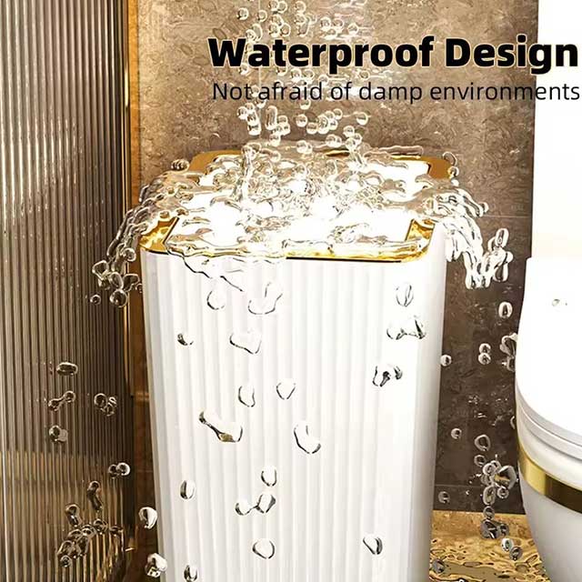 15L Nordic Gold Bathroom Trash Can – Slim Covered Trash Bin with One-Touch Lid for Bathroom, Toilet, Kitchen, Living Room & Bedroom