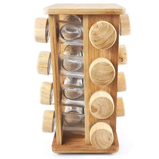 16-Jar Revolving Spice Rack – Rotating Countertop Herb & Seasoning Organizer, Space-Saving Spinning Tower with Refillable Jars, Modern Kitchen Spice Shelf Set