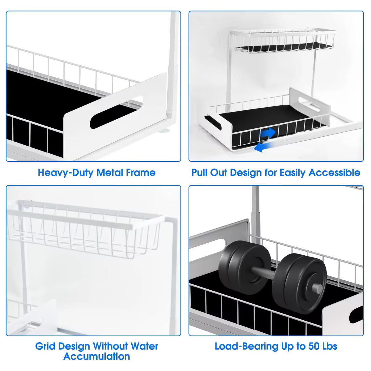 Organisateur de placard sous évier à 2 niveaux coulissant – Panier coulissant multifonctionnel pour le rangement de la salle de bain et de la cuisine