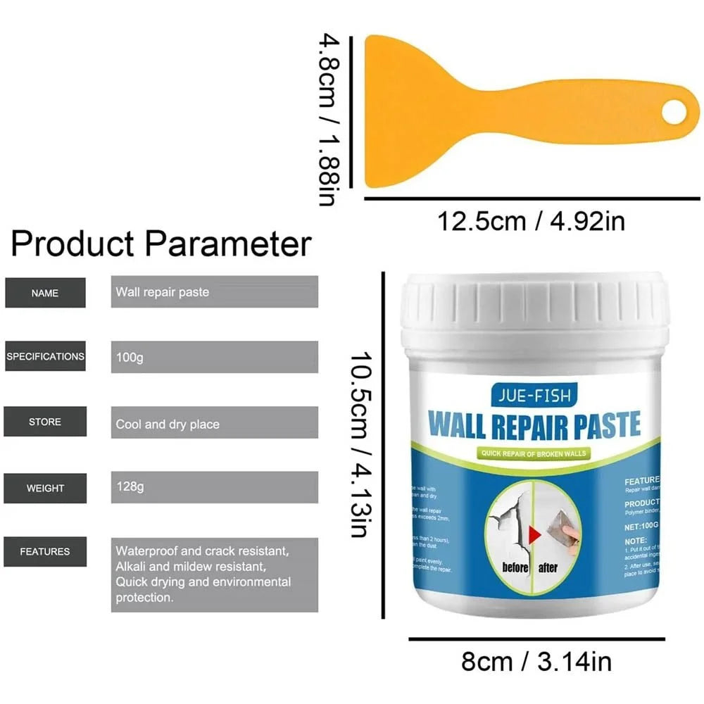 Wall Repair Kit 100g – Quick Dry Wall Repair Paste for Cracks, Holes & Scratches with Scraper