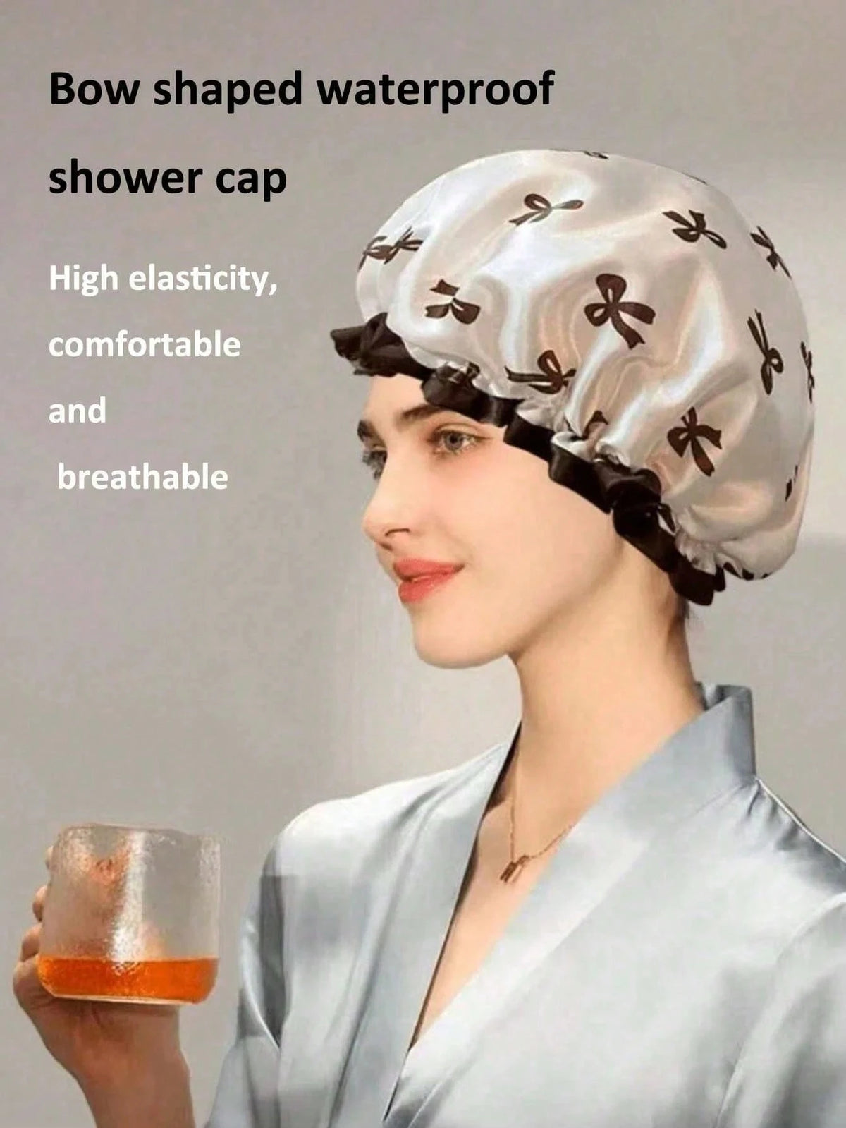 Bonnet de douche imperméable double couche – Chapeau de bain élégant imprimé – Bonnet de bain de luxe réutilisable pour femmes, spa et salon (grande capacité)