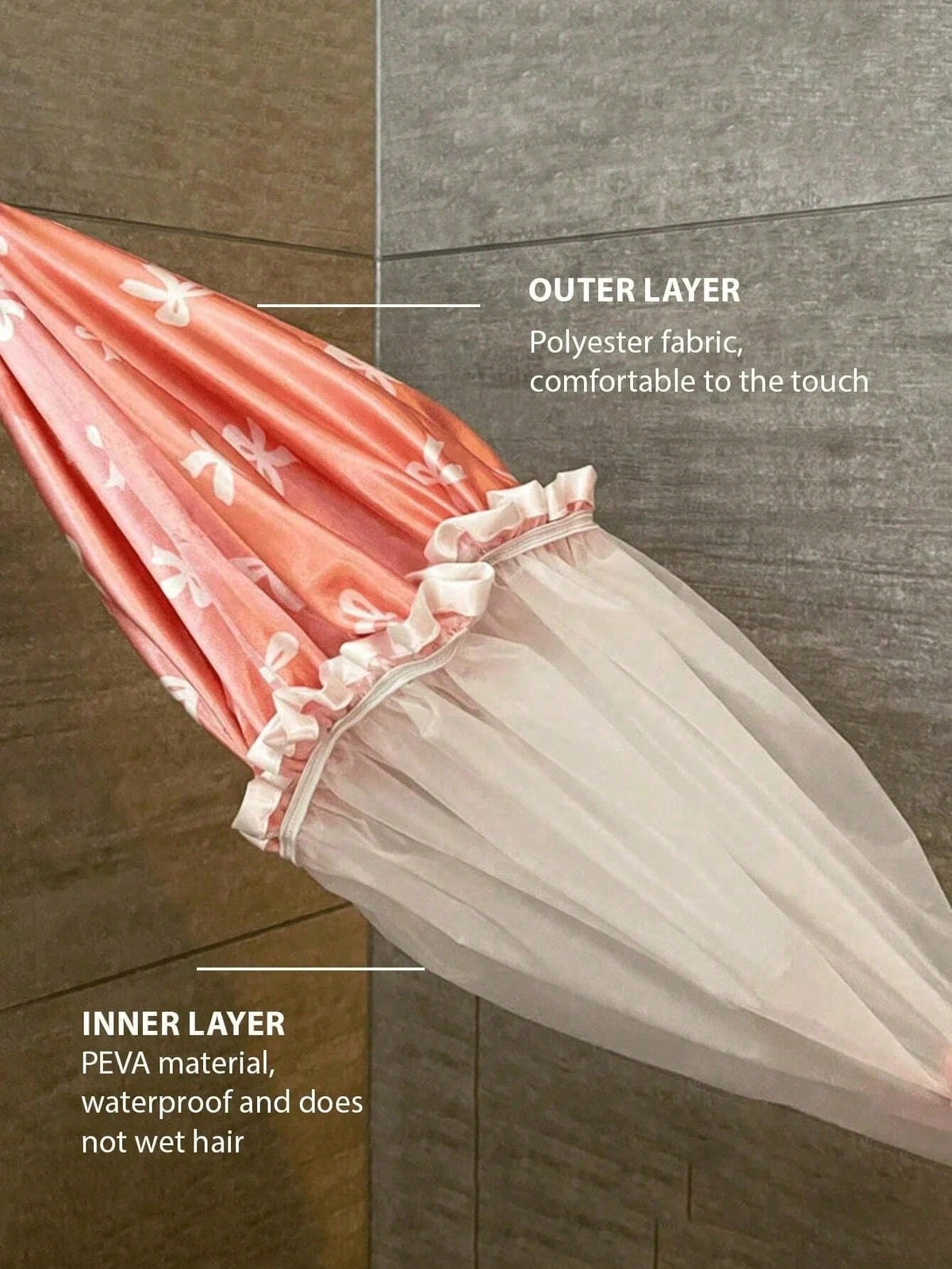Bonnet de douche imperméable double couche – Chapeau de bain élégant imprimé – Bonnet de bain de luxe réutilisable pour femmes, spa et salon (grande capacité)