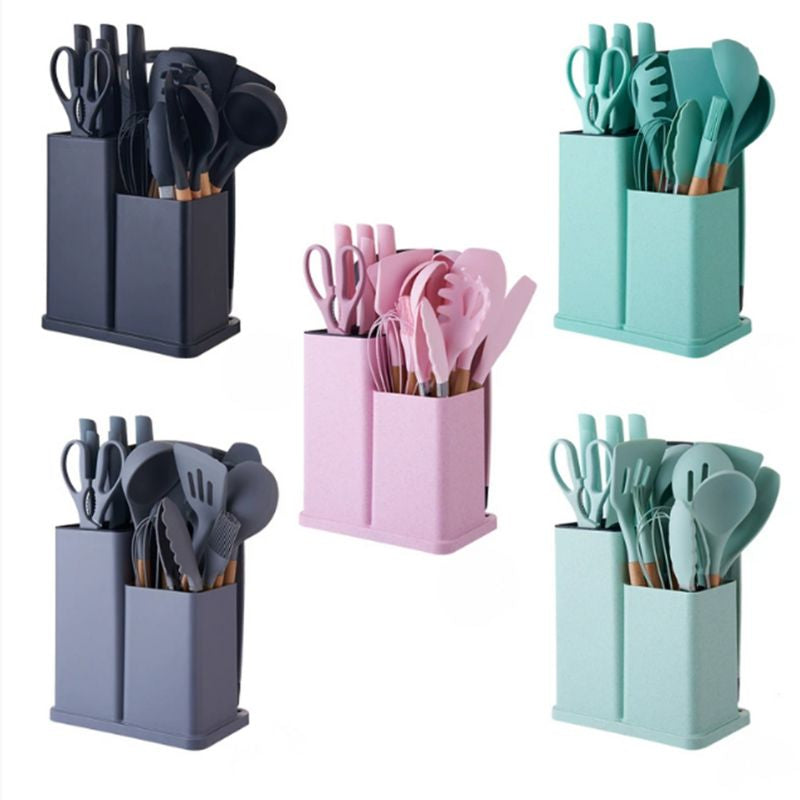 19-Piece Stainless Steel Kitchen Knife Set with Wooden Handles – 19 in 1 Chef Knife Set, Sharp Carbon Steel Blades