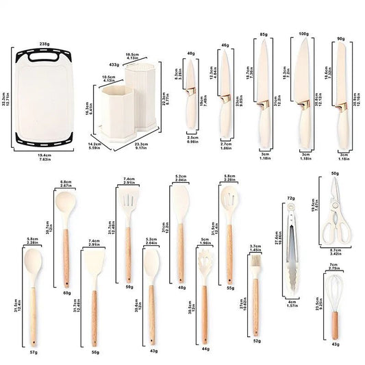 19-Piece Stainless Steel Kitchen Knife Set with Wooden Handles – 19 in 1 Chef Knife Set, Sharp Carbon Steel Blades