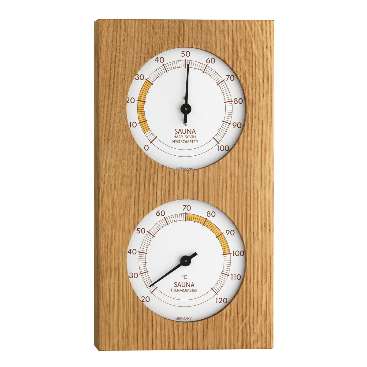 TFA Dostmann Analogue Sauna Thermo-Hygrometer with Oak Frame | Made in Germany | Sauna Temperature & Humidity Gauge