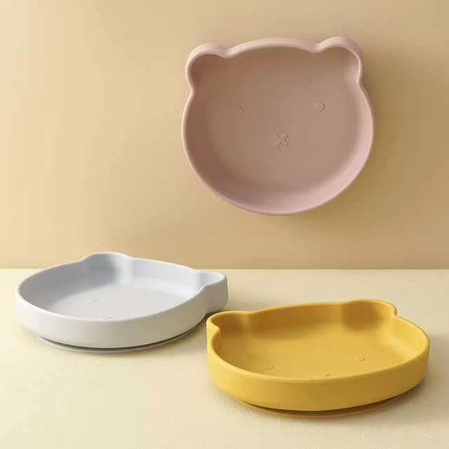 1PC Silicone Baby Suction Plate – Cartoon Bear Shape Baby Feeding Dish for Toddlers | Non-Slip Training Plate & Food Storage Tableware