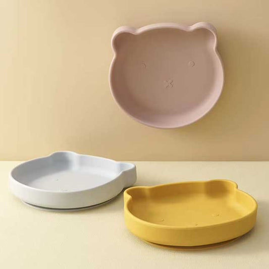 1PC Silicone Baby Suction Plate – Cartoon Bear Shape Baby Feeding Dish for Toddlers | Non-Slip Training Plate & Food Storage Tableware