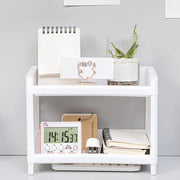 1 casier de rangement double couche pour bureau – Organisateur rectangulaire en PP blanc – Étagère peu encombrante pour bureau d'étudiant, papeterie de bureau et cosmétiques