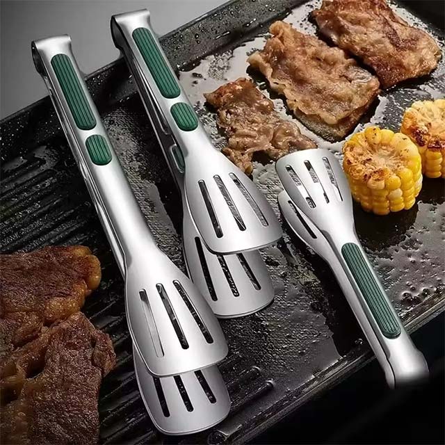 Non-Slip Stainless Steel Food Tongs – 3-Piece Set for Meat, Salad, Bread, BBQ & Buffet Serving