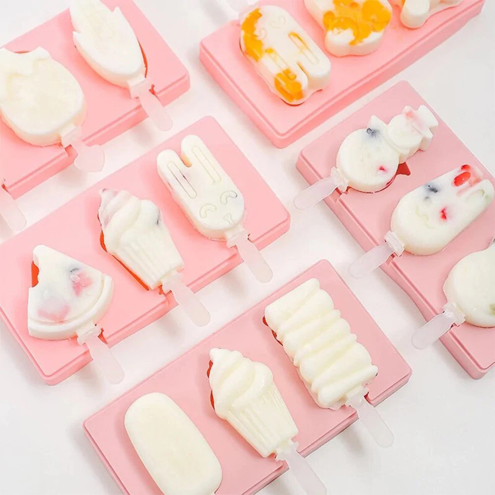 Moule à glace en silicone avec couvercle et bâtonnets – Machine à sucettes glacées DIY pour enfants et friandises glacées maison