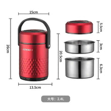 Boîte Repas Isotherme Rouge 2.4L en Acier Inoxydable – Pot Alimentaire Thermique Grande Capacité avec Deux Récipients et Poignée de Transport