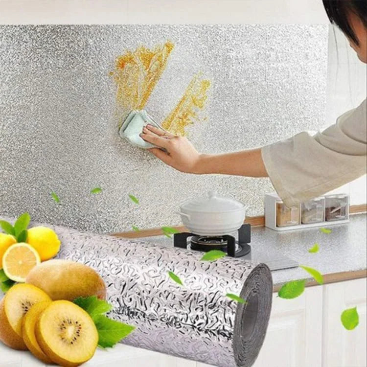 Rouleau d'autocollant mural de cuisine en feuille d'aluminium autocollante – Protection murale résistante à la chaleur et à l'huile