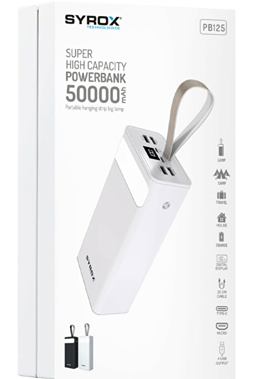 Batterie externe Syrox 50 000 mAh avec indicateur LED et lampe torche